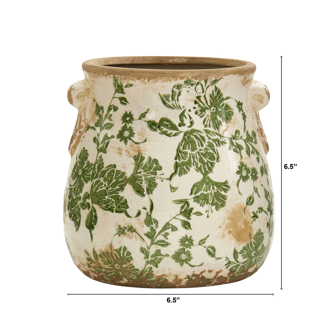 Green Floral Ceramic Planter