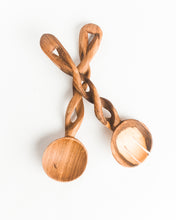 Load image into Gallery viewer, Spiral Olive Wood Salad Servers Set
