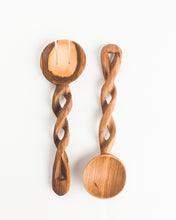 Load image into Gallery viewer, Spiral Olive Wood Salad Servers Set
