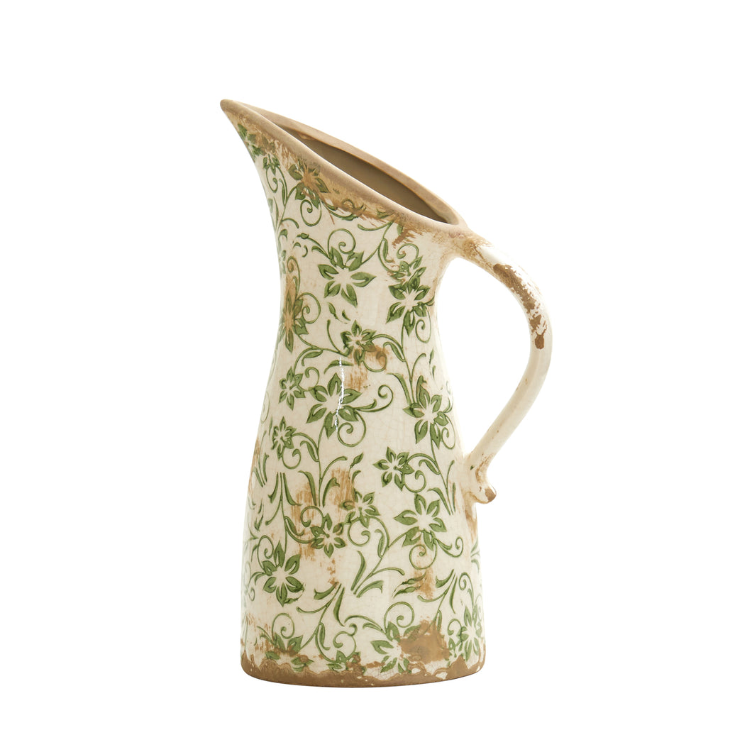 Green Floral Ceramic Pitcher Vase