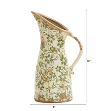 Load image into Gallery viewer, Green Floral Ceramic Pitcher Vase
