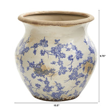 Load image into Gallery viewer, Floral Print Blue Ceramic Vase
