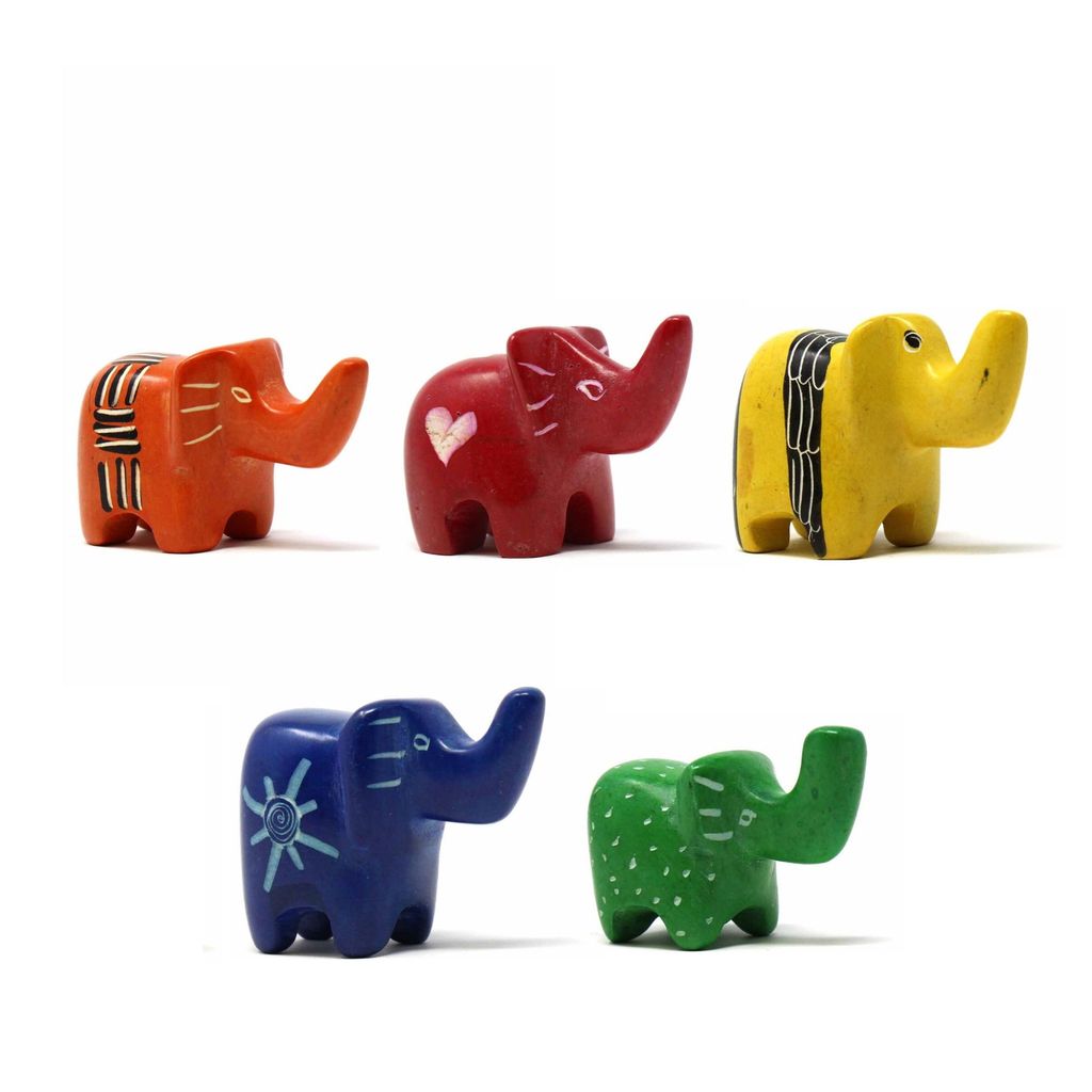 Tiny Elephants, Soapstone  - Assorted Pack of 5 Colors