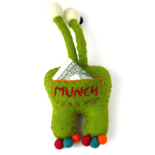 Load image into Gallery viewer, Hand Felted Green Tooth Monster with Bug Eyes - Global Groove
