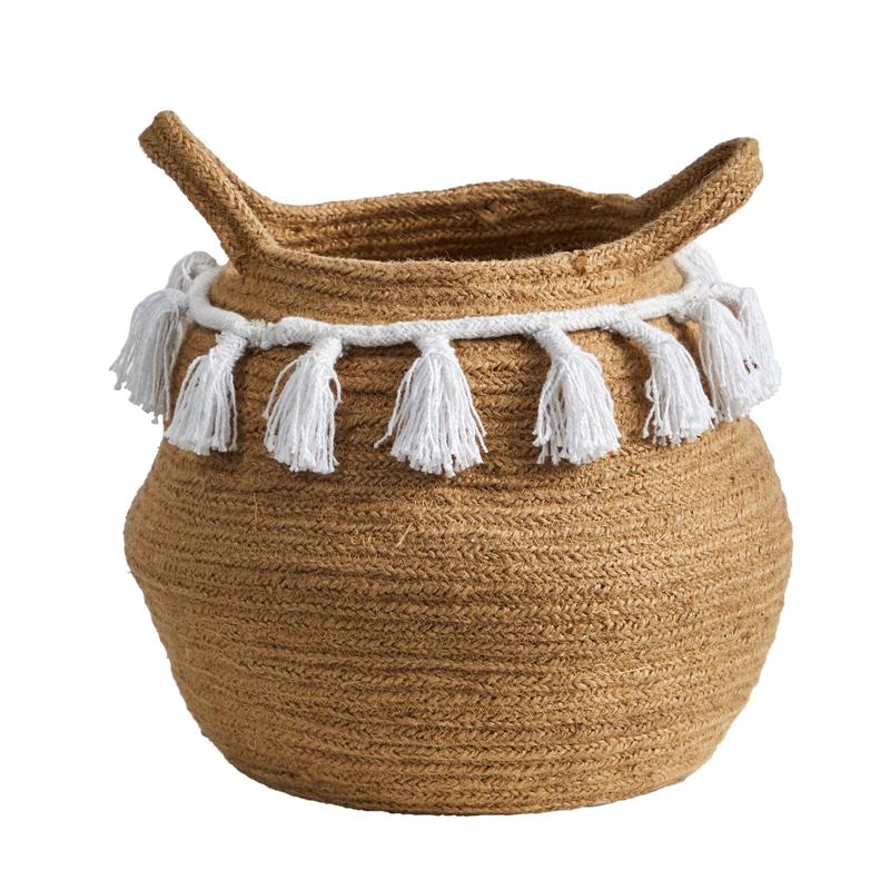 Natural with White Tassels Planter/ Basket