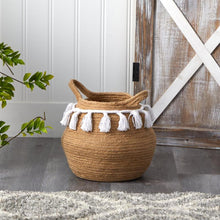 Load image into Gallery viewer, Natural with White Tassels Planter/ Basket
