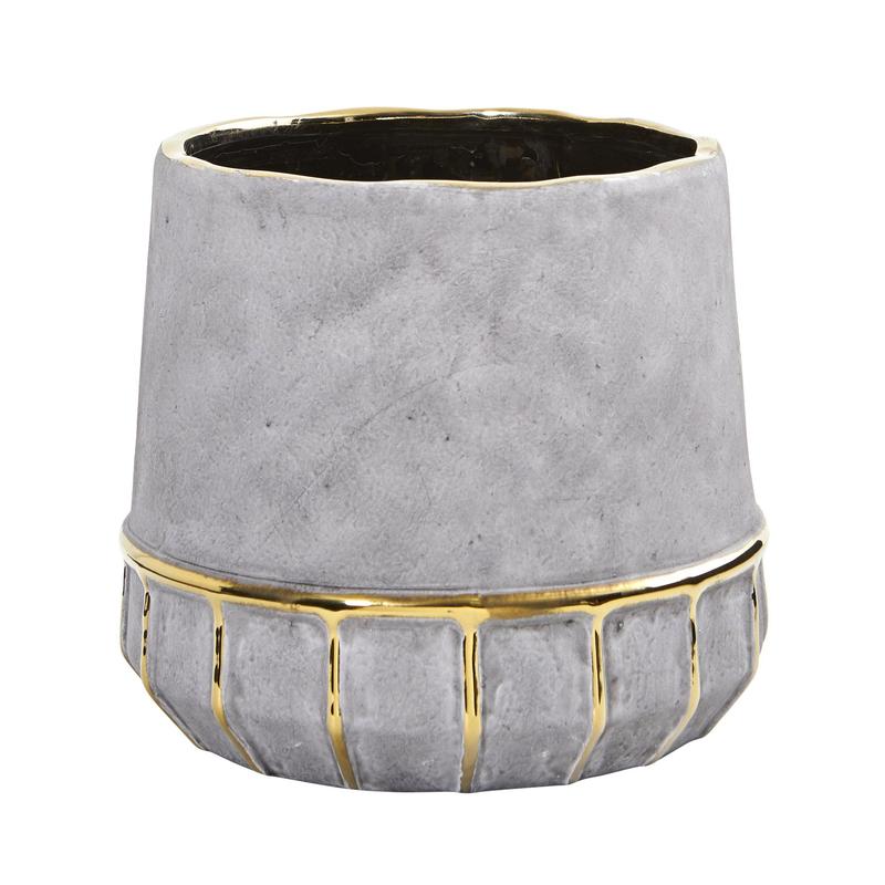 Stone Decorative Planter with Gold Accents